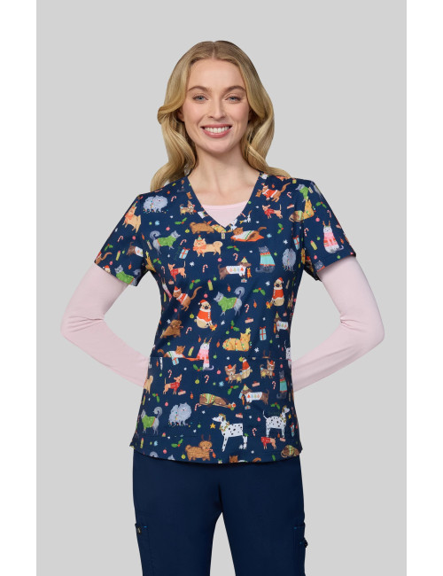 Blouse médicale femme imprimée Noël "Fa La La La La" (384PRA-FAL)
