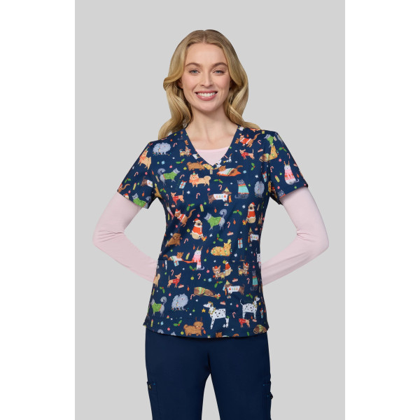 Blouse médicale femme imprimée Noël "Fa La La La La" (384PRA-FAL)