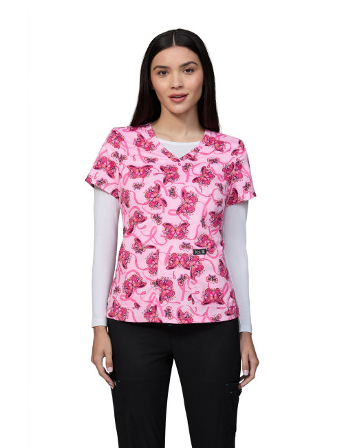 Blouse médicale femme imprimée "Rubans Roses" Octobre rose (384PRM-FRO)