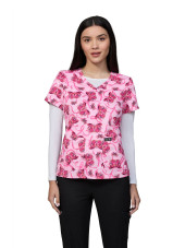 Blouse médicale femme imprimée "Rubans Roses" Octobre rose (384PRM-FRO)