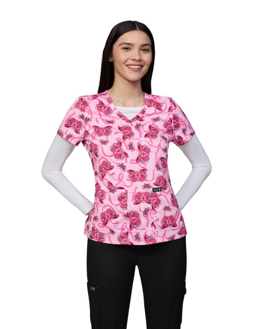 Blouse médicale femme imprimée "Rubans Roses" Octobre rose (384PRM-FRO)