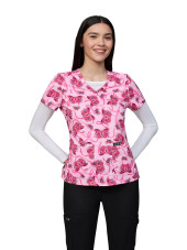 Blouse médicale femme imprimée "Rubans Roses" Octobre rose (384PRM-FRO)