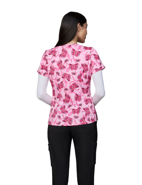 Blouse médicale femme imprimée "Rubans Roses" Octobre rose (384PRM-FRO)