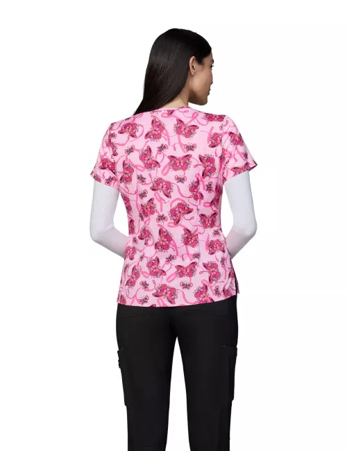 Blouse médicale femme imprimée "Rubans Roses" Octobre rose (384PRM-FRO)
