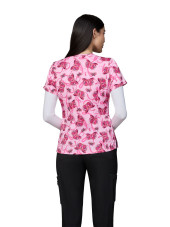 Blouse médicale femme imprimée "Rubans Roses" Octobre rose (384PRM-FRO)