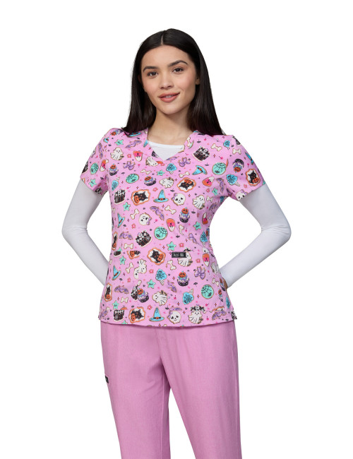 Blouse médicale femme imprimée Halloween "Spooky Treats" (384PR-SPO)