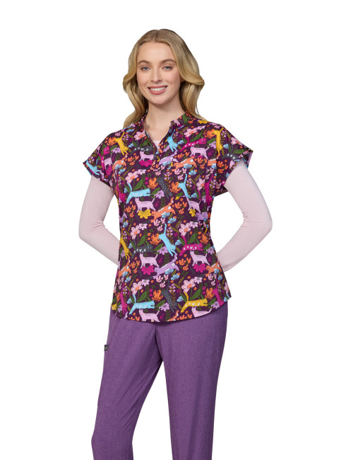 Blouse médicale femme imprimée "Floral Kitties" (1093PRA-FKT)