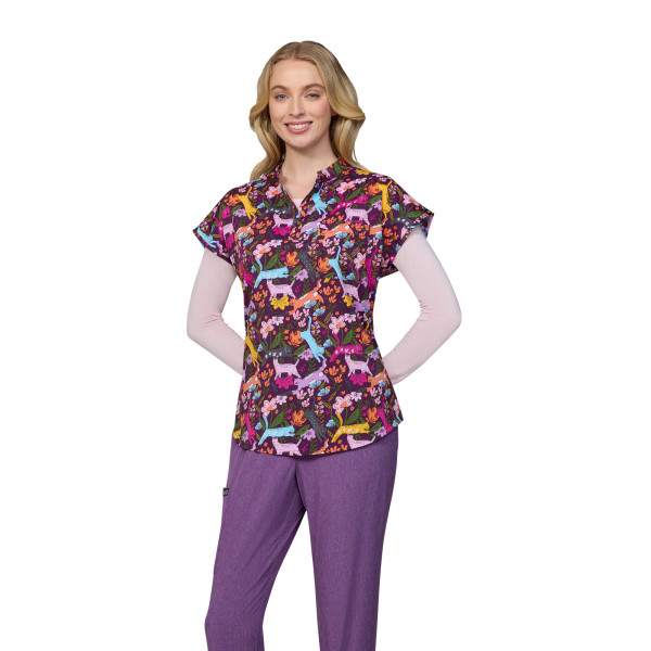 Blouse médicale femme imprimée "Floral Kitties" (1093PRA-FKT)