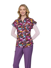 Blouse médicale femme imprimée "Floral Kitties" (1093PRA-FKT)