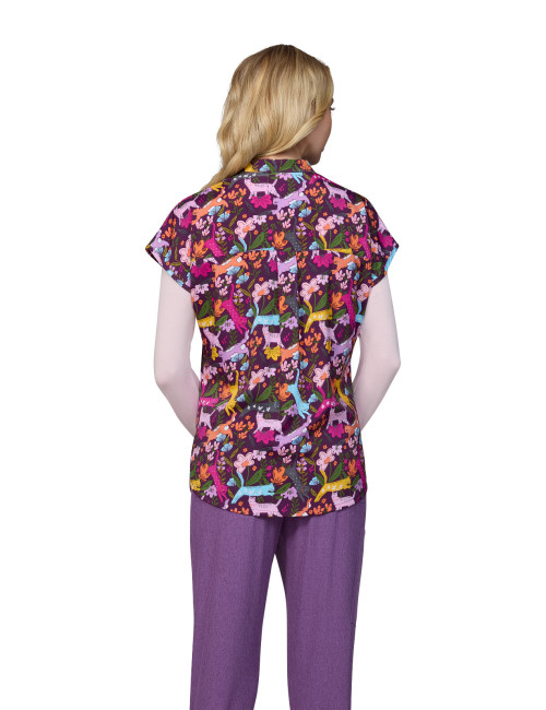 Blouse médicale femme imprimée "Floral Kitties" (1093PRA-FKT)