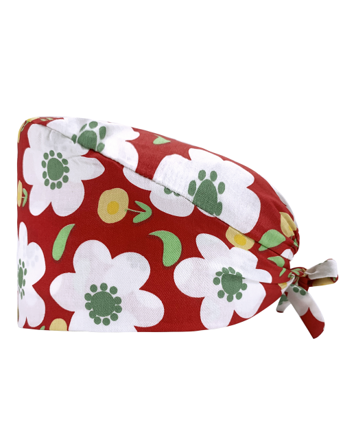 Calot unisexe "Grandes fleurs blanches fond rouge" (209-12159)