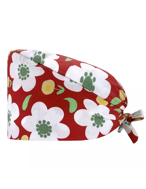 Calot unisexe "grandes fleurs blanches fond rouge" (209-12159)