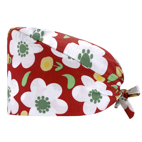 Calot unisexe "Grandes fleurs blanches fond rouge" (209-12159)