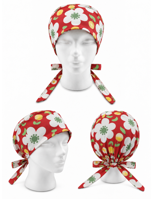 Calot unisexe "grandes fleurs blanches fond rouge" (209-12159)