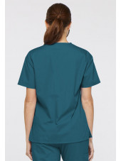 Blouse médicale Col V Femme, Dickies, 2 poches, Collection "EDS signature" (86706), couleur vert caraïbe, vue modèle dos